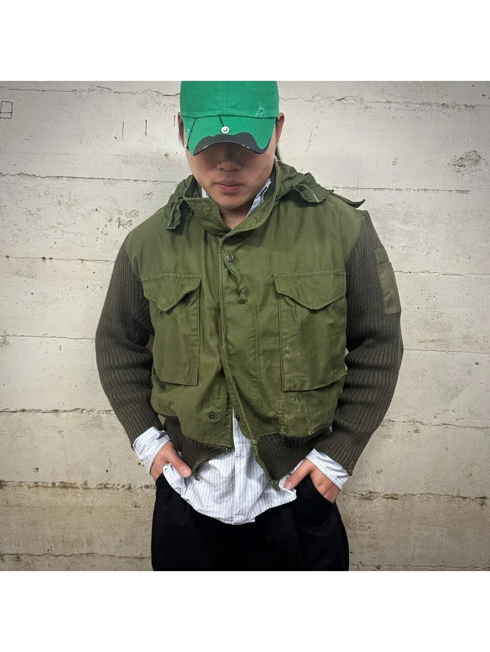 VTG OG107 Jacket Size L Knit Green Gorpcore Distressed 1972
